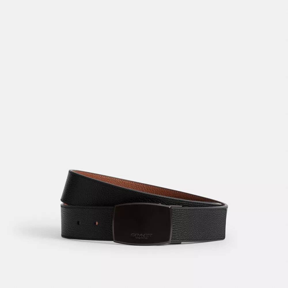 Belt i eske med plakett og selespenne, kan kuttes til ønsket lengde og er vendbart, 38 mm