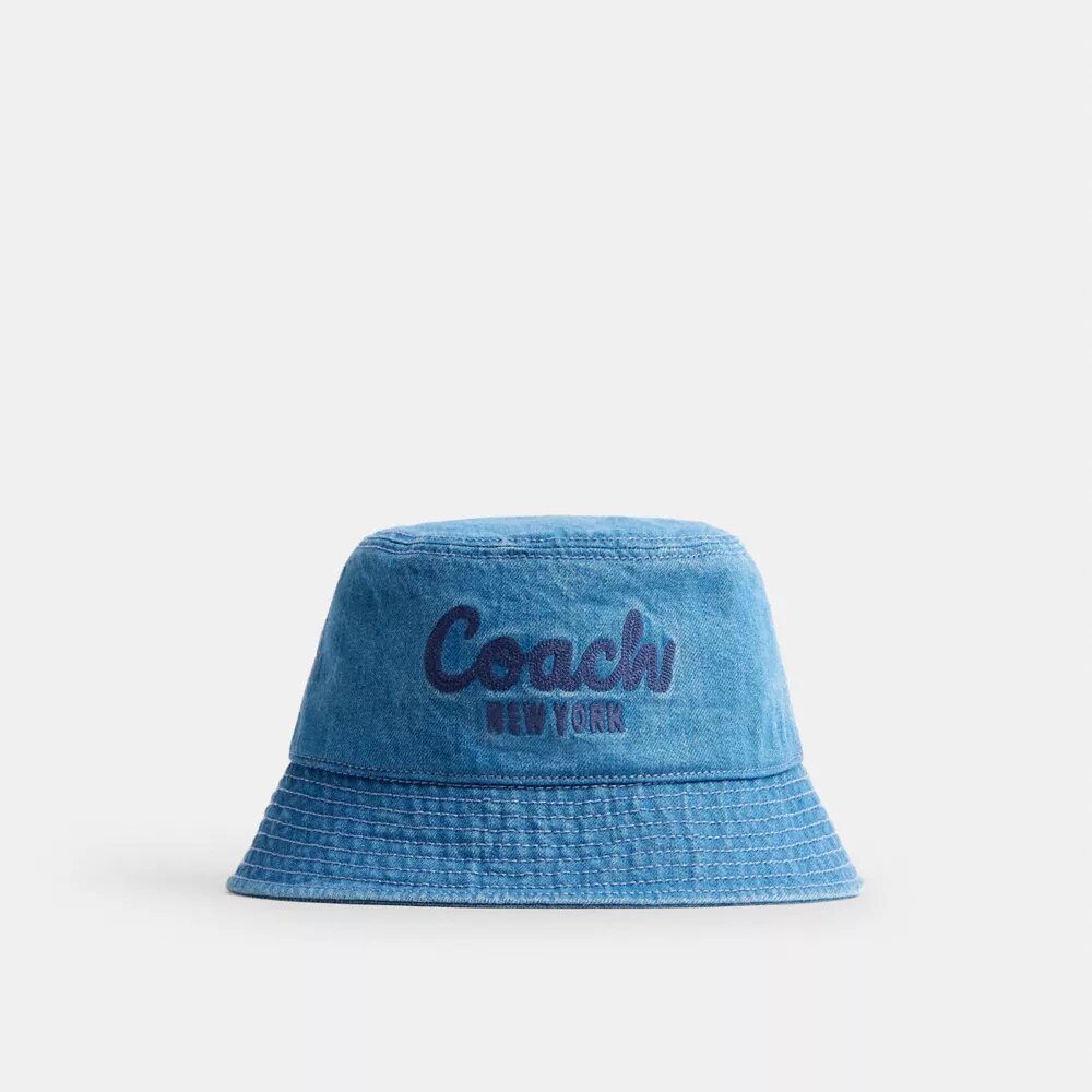 Bucket-hatt i denim med brodert Coach-skrift