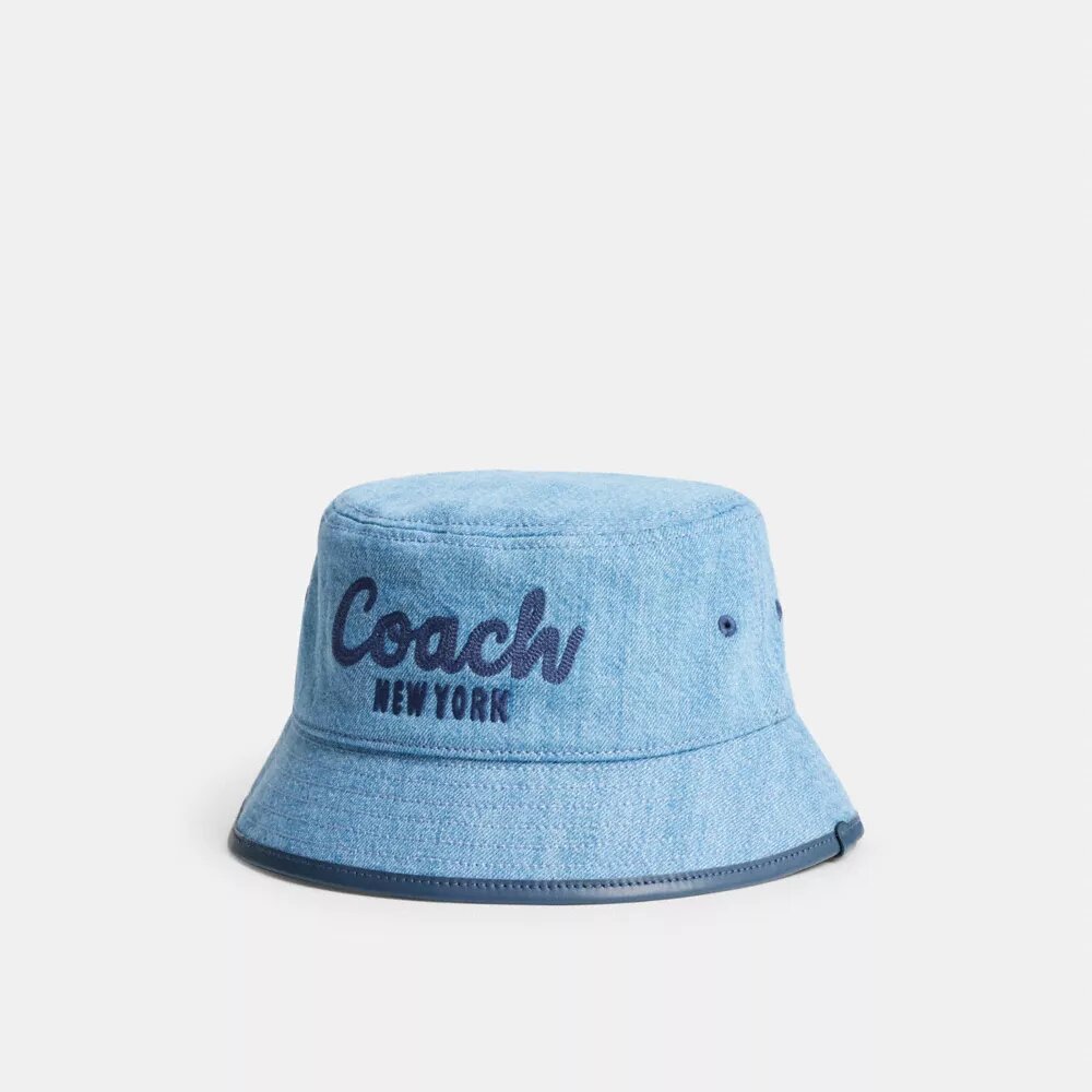 Bucket-hatt i denim med brodert Coach-skrift