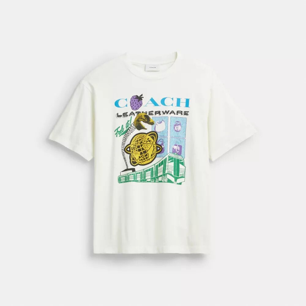 Collage Train T-shirt med avslappet passform i økologisk bomull