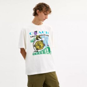 Collage Train T-shirt med avslappet passform i økologisk bomull