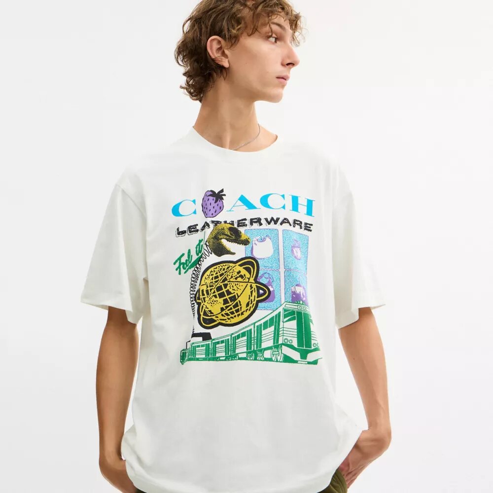Collage Train T-shirt med avslappet passform i økologisk bomull