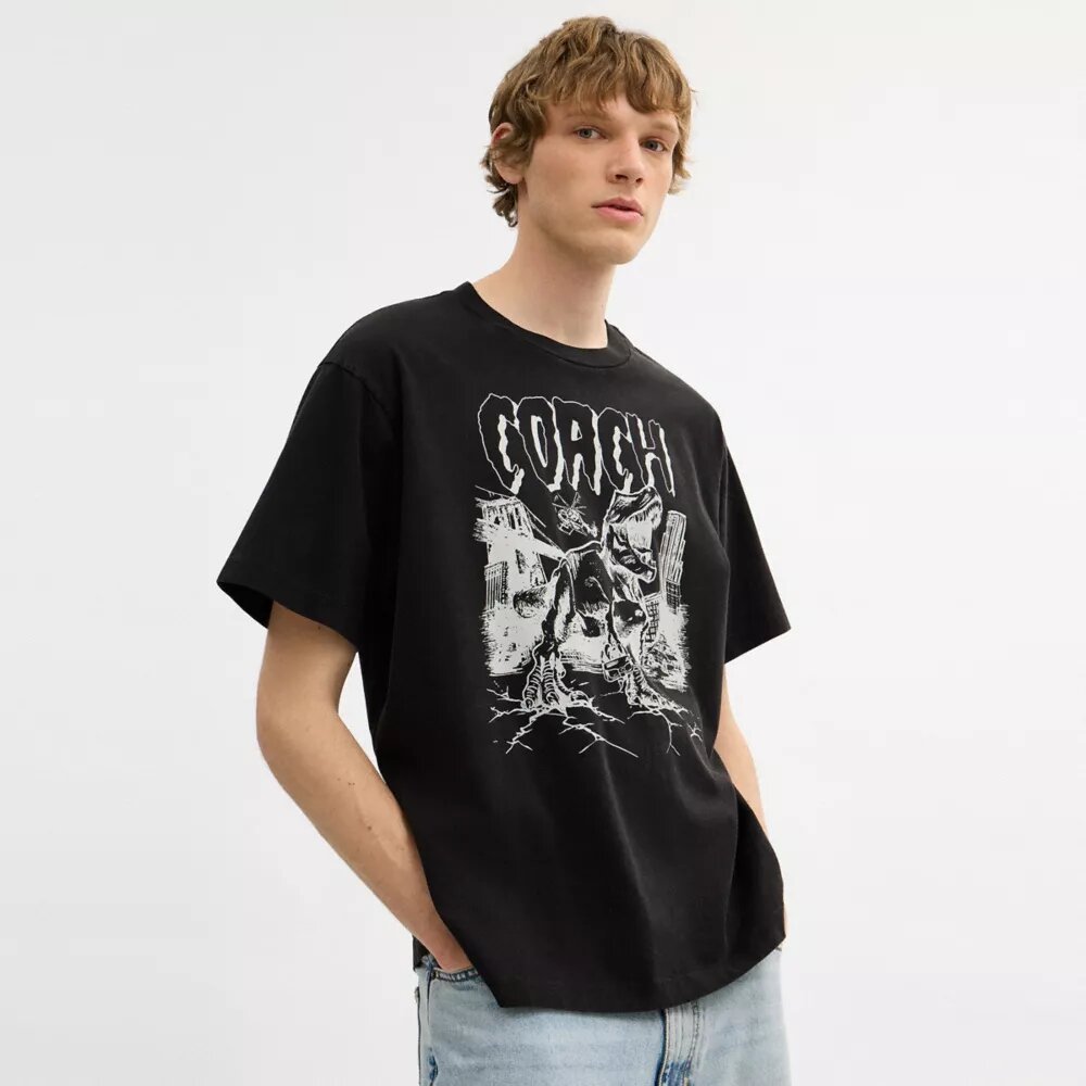 Dinosaur City avslappet T-shirt i økologisk bomull