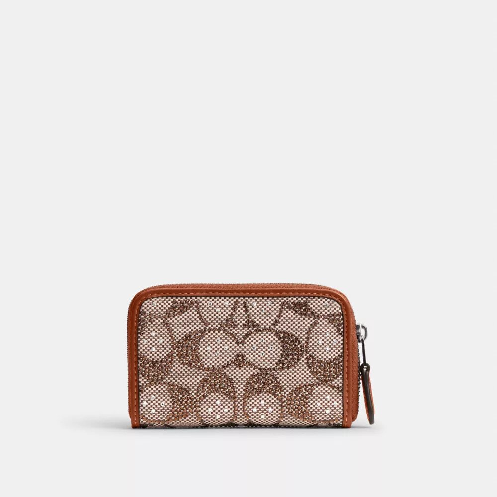 Essential liten kortlommebok med glidelås rundt i Crystal Signature-jacquard