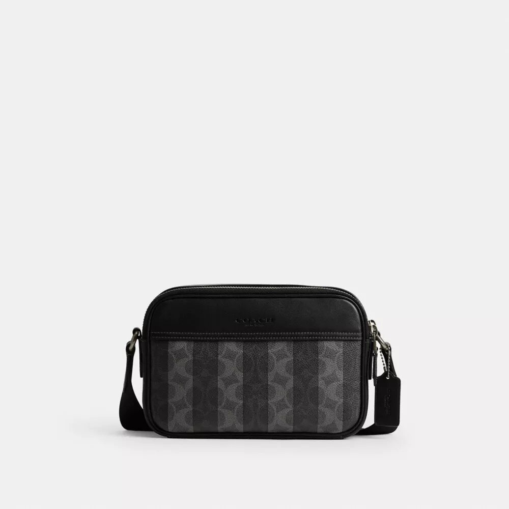 Graham-crossbody-veske i Signature Canvas med striper