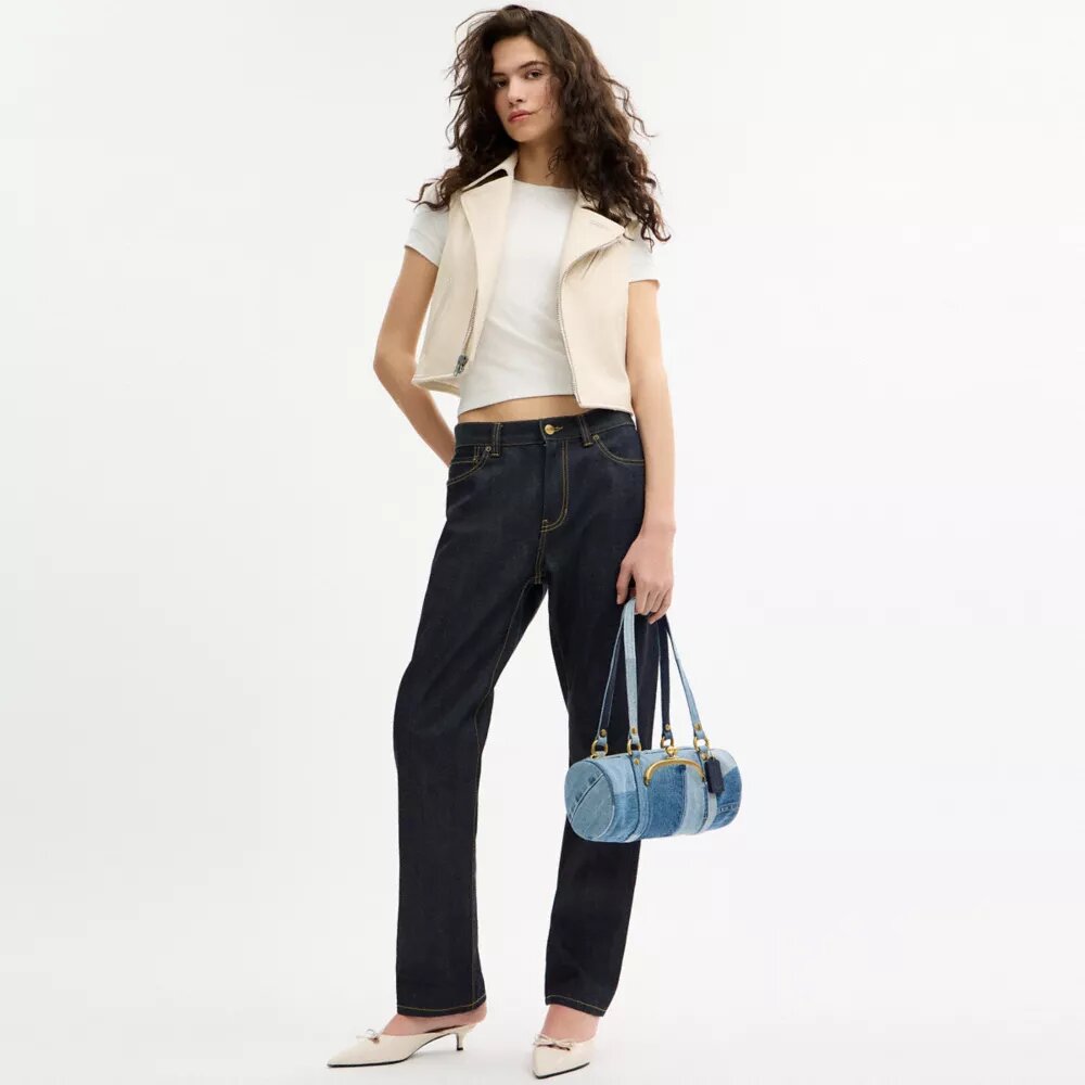 Kisslock Barrel Bag 28 i gjenbrukt denim