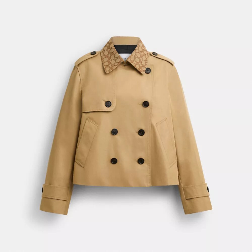 Kort trenchcoat med karakteristisk krage