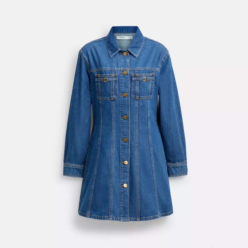 Langermet denimkjole i økologisk bomull