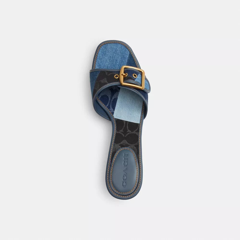 Margot-sandaler med vårt karakteristiske denim-lappeteppe