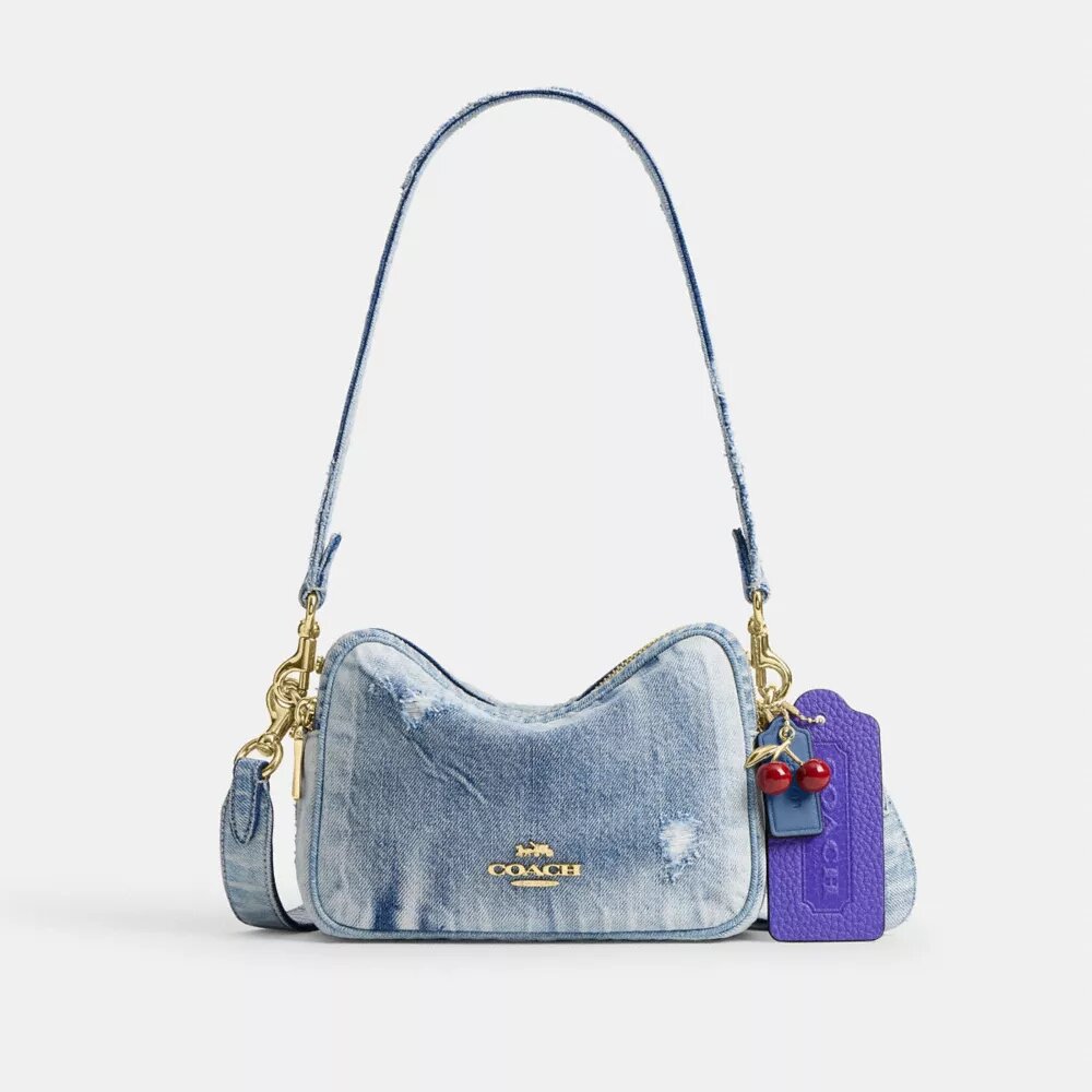 Mini Carey-crossbody-veske i «Loved Denim» med anheng