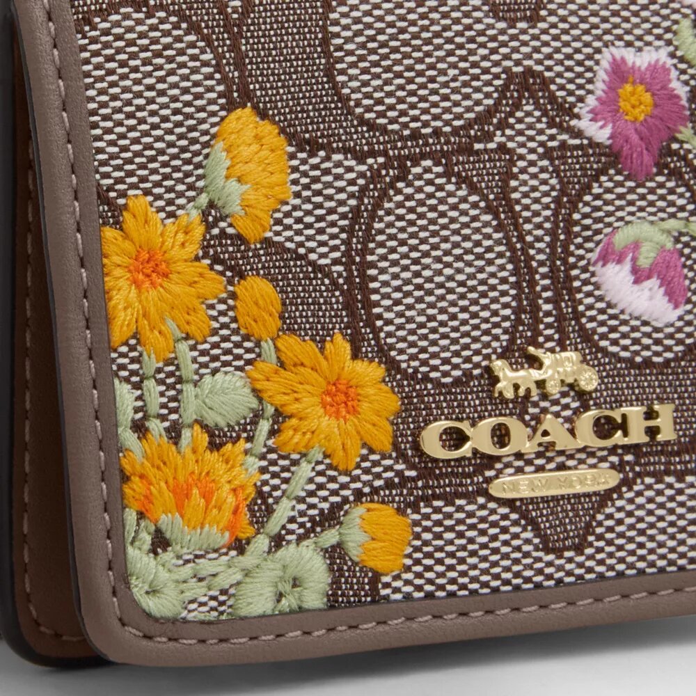 Mini-lommebok på kjede i signatur-jacquard med blomsterbroderi