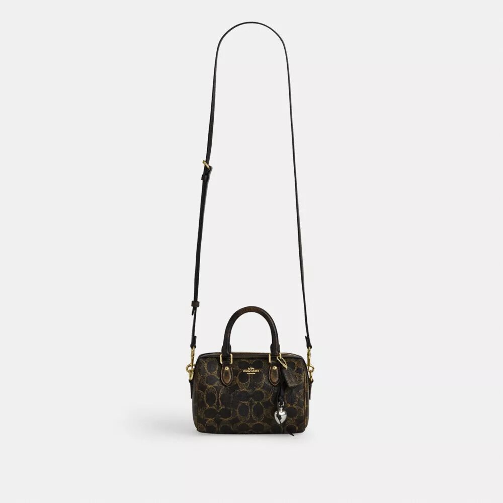 Mini Rowan-crossbody-veske med kryssrem i «Loved Signature Canvas»-kanvas med anheng