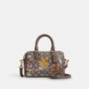 Mini Rowan-crossbody-veske med kryssrem i signaturjacquard med blomsterbroderi