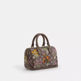 Mini Rowan-crossbody-veske med kryssrem i signaturjacquard med blomsterbroderi