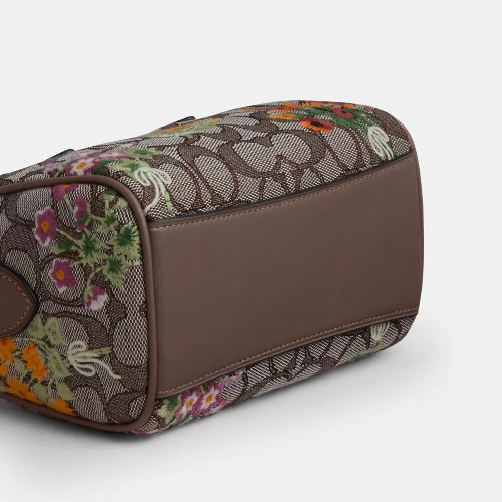 Mini Rowan-crossbody-veske med kryssrem i signaturjacquard med blomsterbroderi