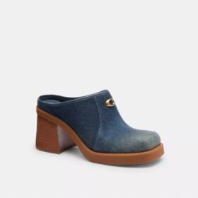 Mules med skulpturert C-logo og hæl i «Loved Denim»