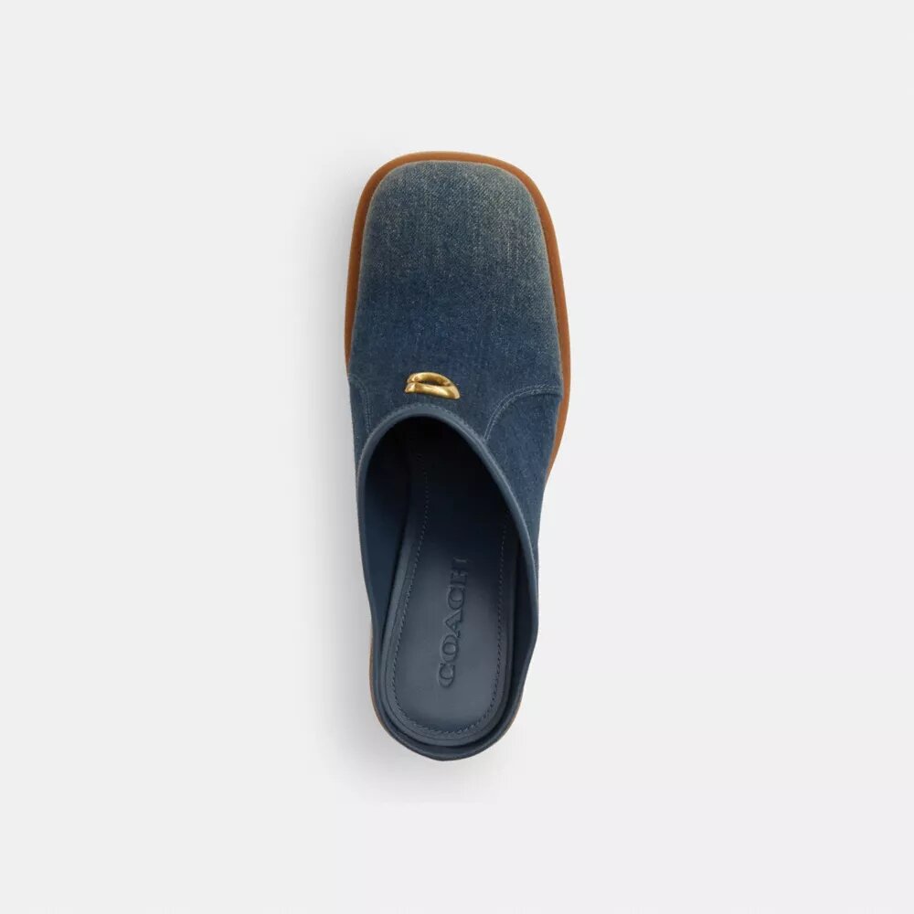 Mules med skulpturert C-logo og hæl i «Loved Denim»