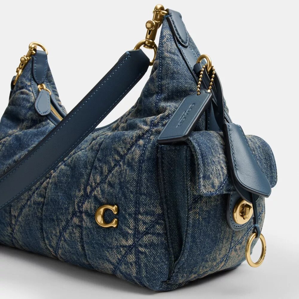 Pocket Juliet-veske 30 i regenerativ bomullsdenim med vattering