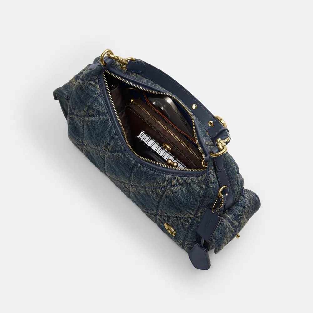 Pocket Juliet-veske 30 i regenerativ bomullsdenim med vattering