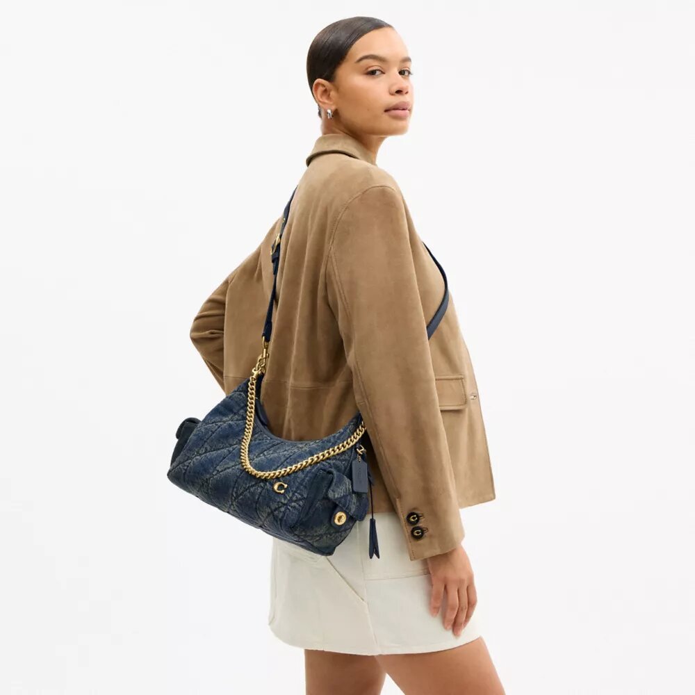 Pocket Juliet-veske 30 i regenerativ bomullsdenim med vattering