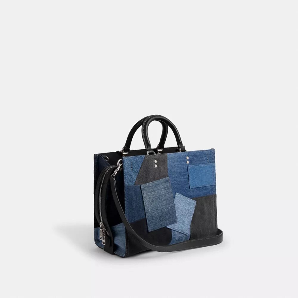 Rogue-vesker med patchwork av gjenbrukt denim