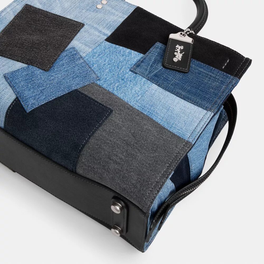 Rogue-vesker med patchwork av gjenbrukt denim