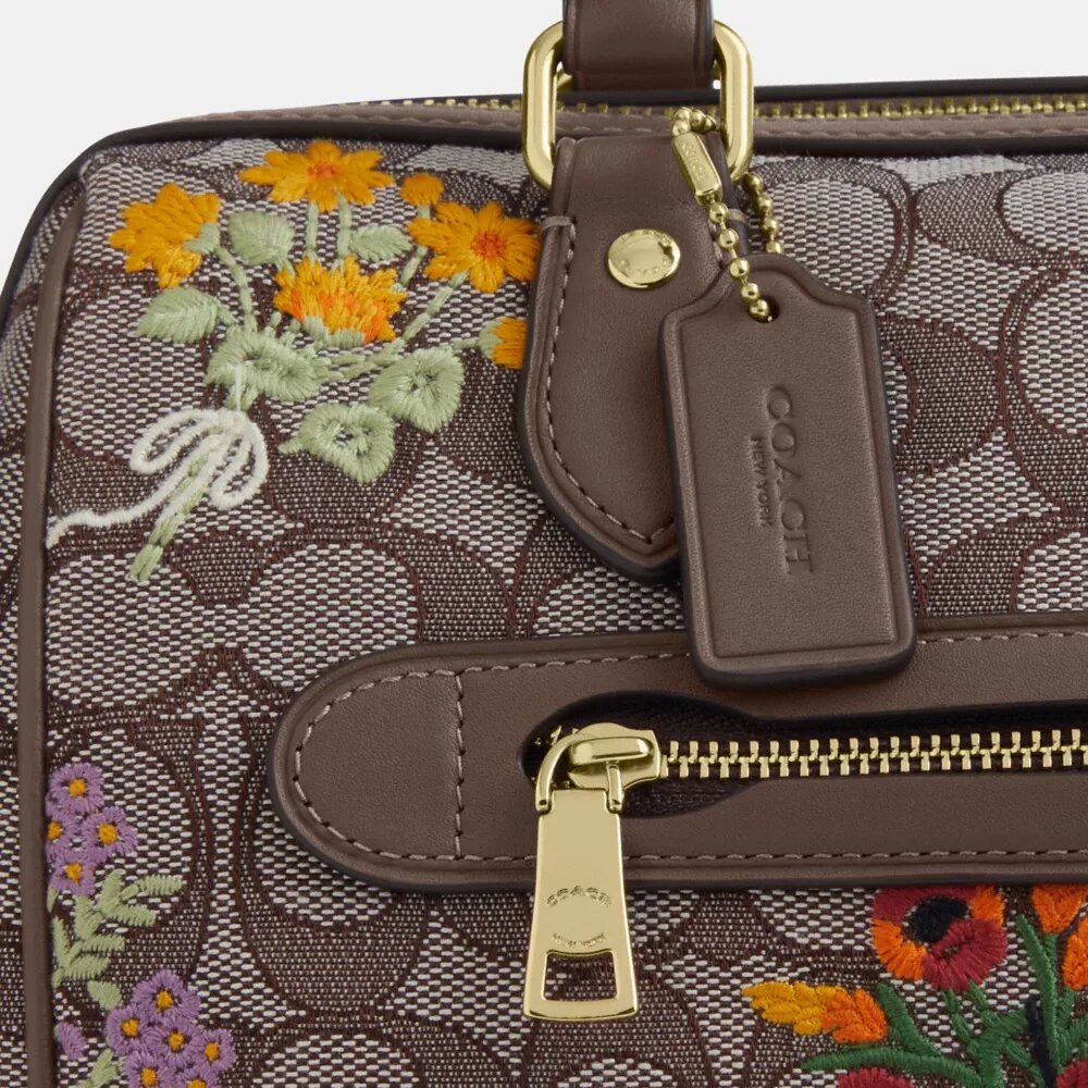 Rowan-veske i signaturjacquard med blomsterbroderi