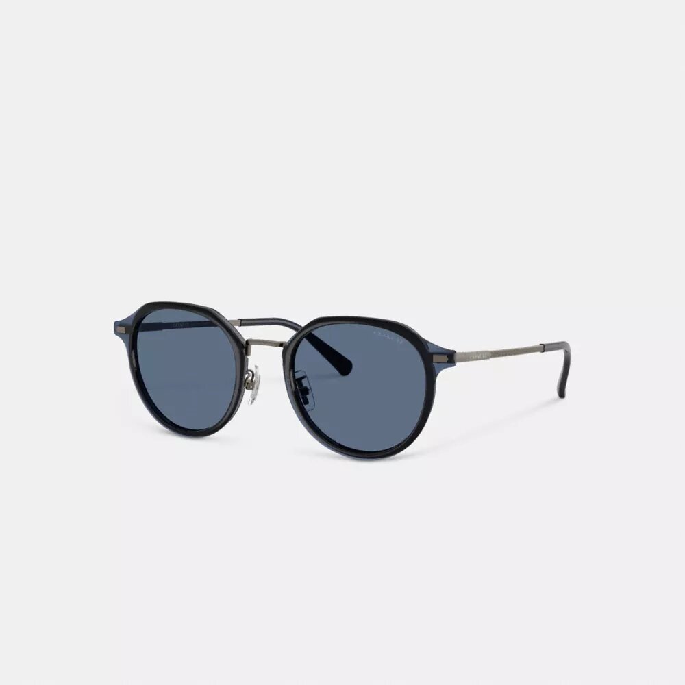 Rund solbrille i strukturert metall