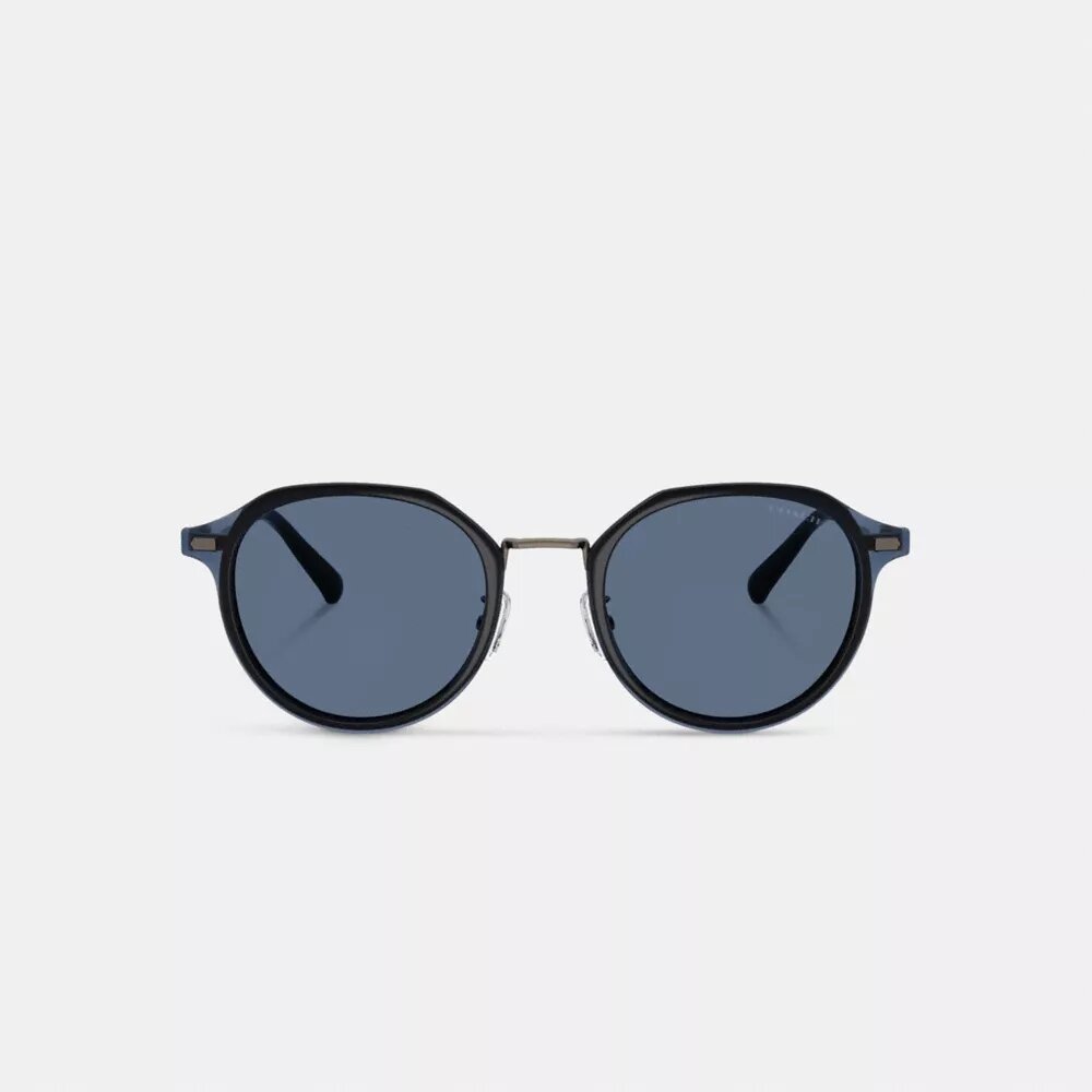 Rund solbrille i strukturert metall