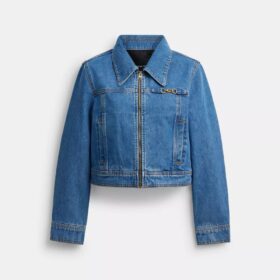 Sculpted C-jakke i krympet denim av økologisk bomull