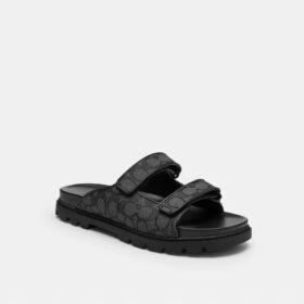 Stroppesandaler med dobbelt stropp i signatur-jacquard