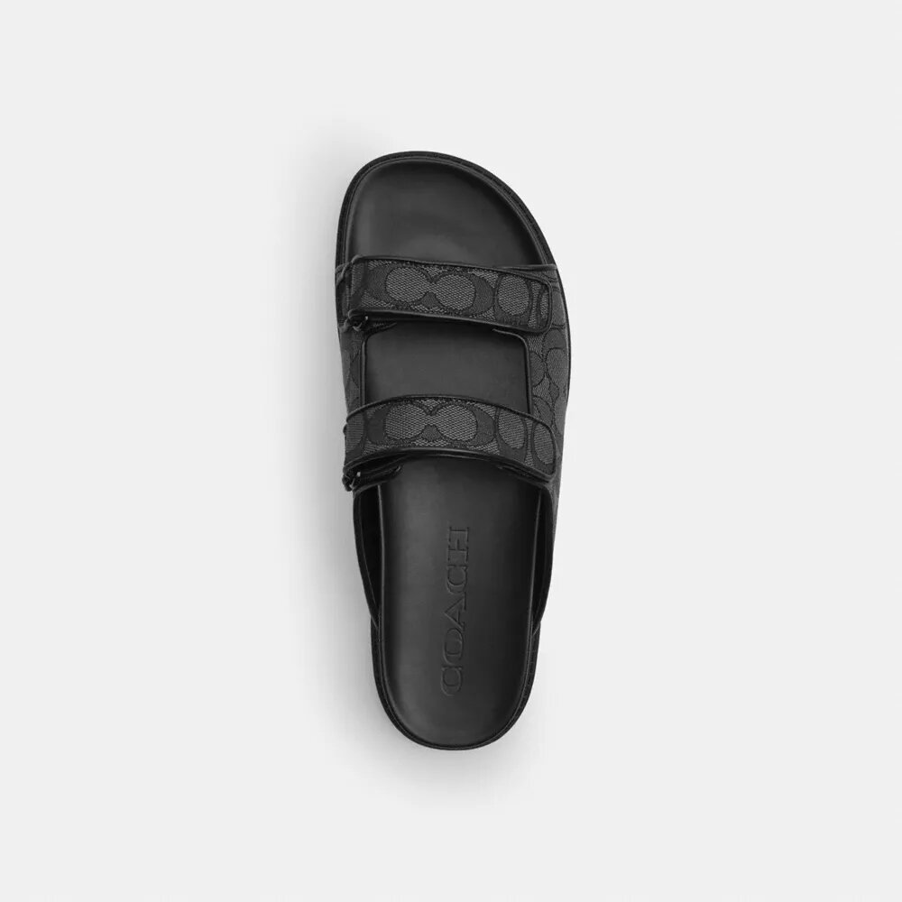 Stroppesandaler med dobbelt stropp i signatur-jacquard