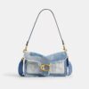 Tabby skulderveske 26 med patchwork av gjenbrukt denim