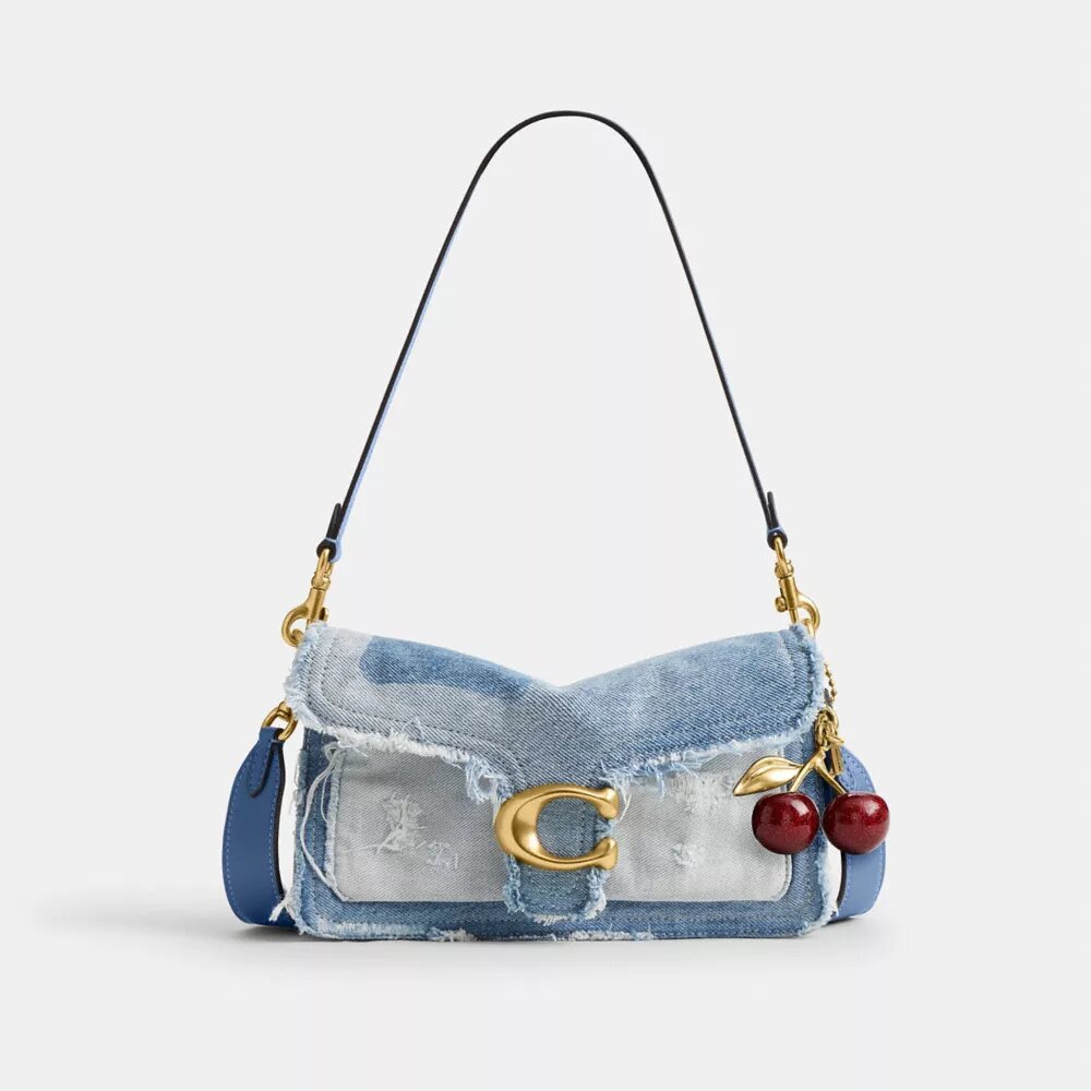 Tabby skulderveske 26 med patchwork av gjenbrukt denim