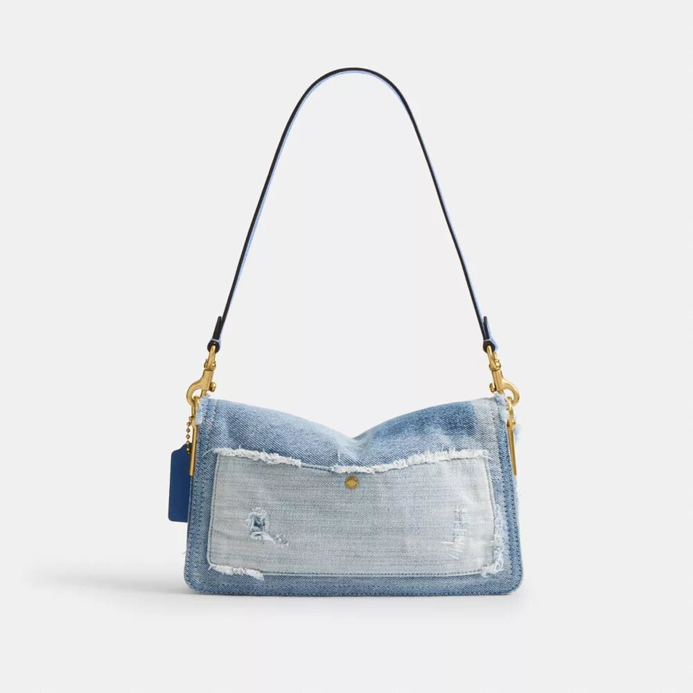 Tabby skulderveske 26 med patchwork av gjenbrukt denim