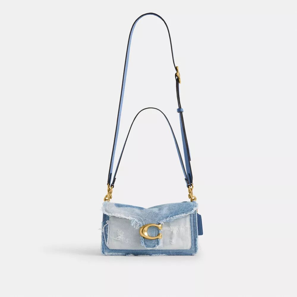Tabby skulderveske 26 med patchwork av gjenbrukt denim